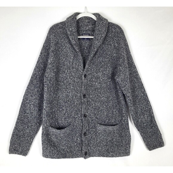 Abercrombie & Fitch Cardigan Sweater Mens XL Gray Grandpa Preppy Shawl Collar - Picture 1 of 5
